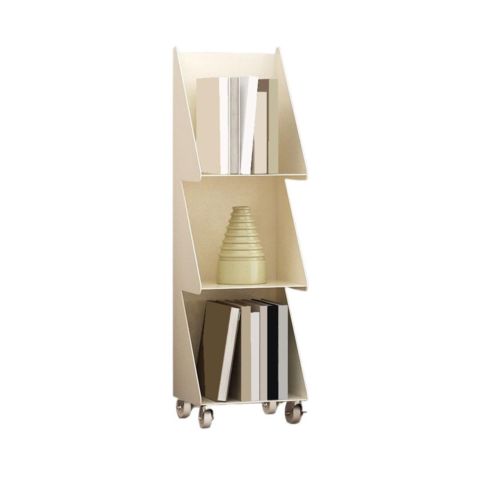 ZYYANSHOP Bookshelf Home Corner 3-Tier Steel Bookshelf Movable with Wheels Minimalist Storage Rack(White)