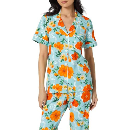Image of Bed Head PJs Womens Matching Pajamas - Soft Organic Cotton Button Down PJ Shirt & Cropped Pants Set - Loungewear & Sleepwear