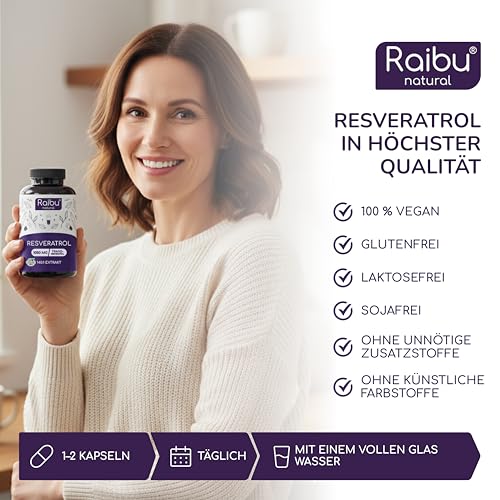 Resveratrol hochdosiert - 1050  mg (98%) Trans-Resveratrol pro Tag - 140:1 Extrakt (=147.500 mg japanischer Staudenknöterich Wurzel je… – Ansicht 5