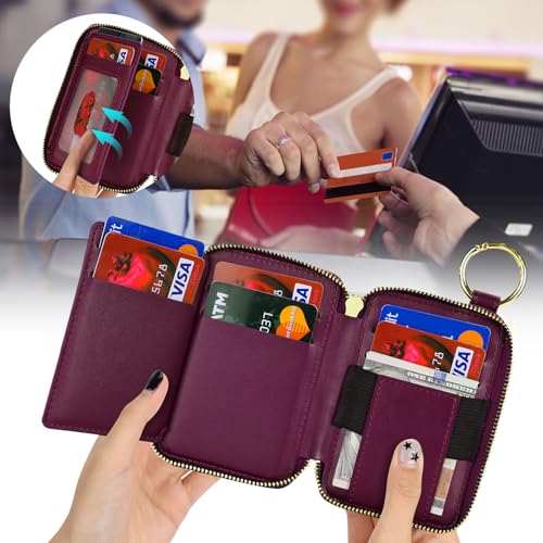 Image of Compatible with MagSafe Wallet,Magnetic Phone Wallet Card Holder for iPhone 17 /16 Pro Max /15 plus /14 Pro /13 /12 Series,PU Leather Zipper Pocket Adjustable Stand-Rose red