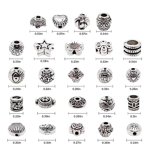 200 Silver Spacer Beads - 100G Tibetan Antique Silver Color Metal Beads Sterling Small Loose Spacer Beads With 24 Styles For Jewelry Making Diy Charm Bracelets #TOP1