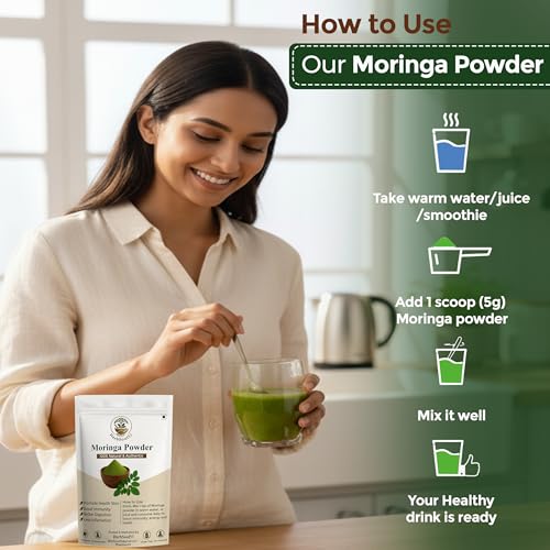Image of Organic Moringa Powder 200gm - Natural Drumstick Leaf Churna for Immunity, Energy, Digestion, Skin & Hair Health | Rich in Vitamins, Antioxidants & Plant Protein | Pure & Chemical-Free