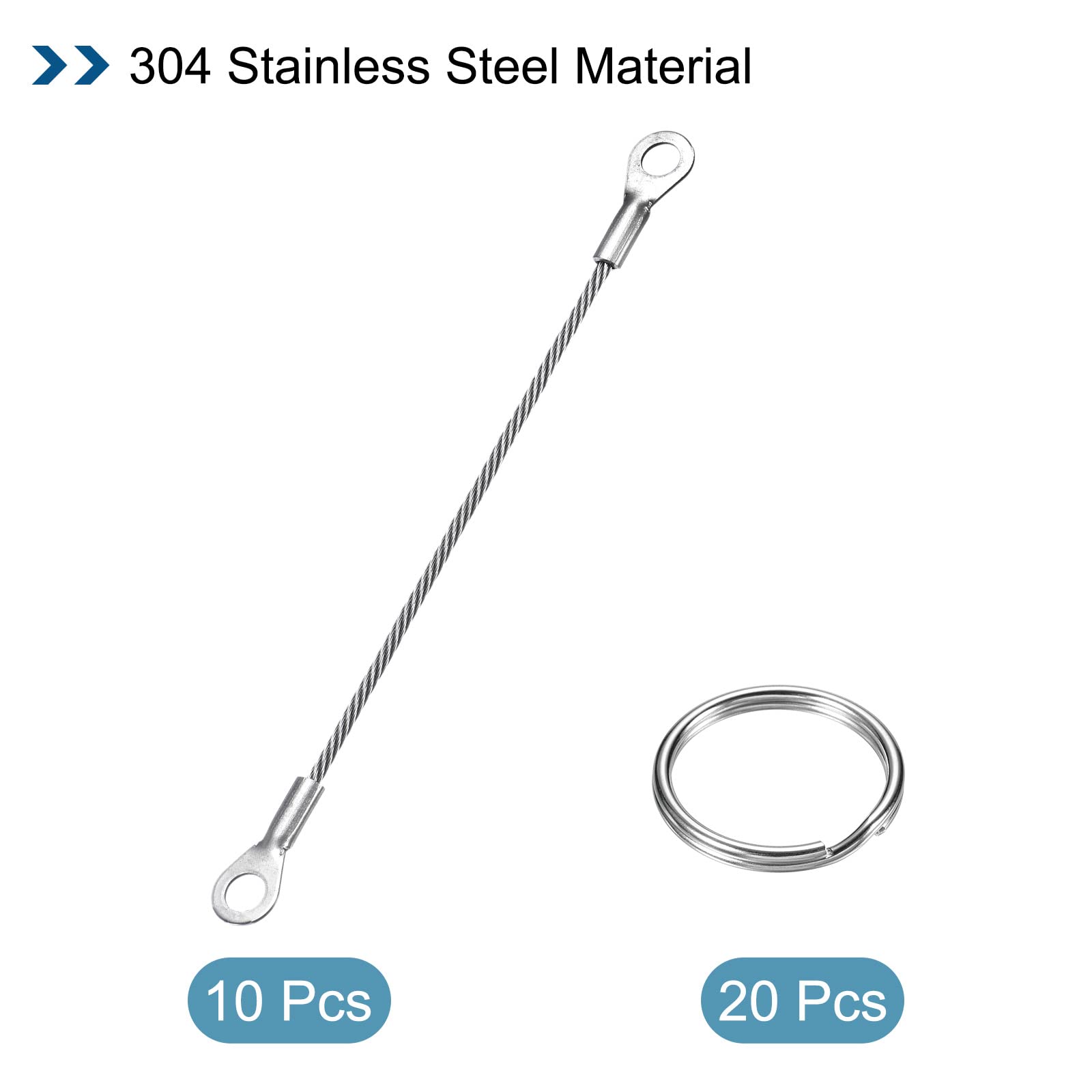 Cavetto Acciaio Inox 2mm X 30cm Con Occhielli | 10 Pezzi + 20 Portachiavi - Foto 4