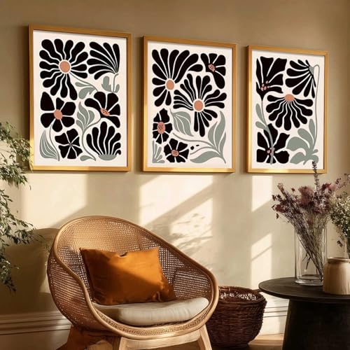 Image of kotart Abstract Botanical Art Home Decoration Painting | Floral Paintings With Frame For Living Room Bed Room Hotel Wall Decor Digital Reprint Set of 3 (10X13 inch)