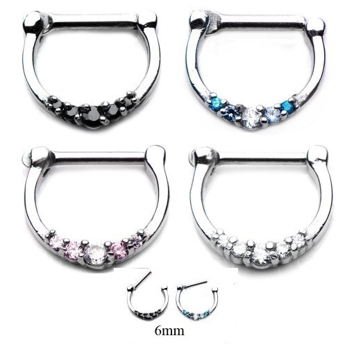 7ZACC 316l Surgical Steel Septum Clicker Nose Ring Hoop Cz Ring 16g 6mm Shining Five-gems 316l Surgical Steel Septum Clicker Ring(Sold Individually) -6mm so Tiny