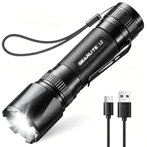 GEARLITE LED Taschenlampe Aufladbar, Superhelle Zoombare 3000 Lumen Mini Torch mit 3 Lichtmodi & Langer Betriebsdauer, IP65 Wasserdicht Taktische Handlampe für Camping Angeln Wandern Outdoor, Notfäll