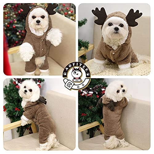 Aofitee Pet Christmas Reindeer Costume Doggie/Cat Soft Comfy Coral Velvet Pajamas, Pet Warm Winter Hoodies Jumpsuits For Holiday Party, L #TOP4