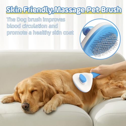 Image of Slicker Dog Brush for Shedding,Self Cleaning Cat Brush,Skin Friendly Cat Brushes for Indoor Cats Massage Grooming,Dog Deshedding Brush for Long&Short Haired Dogs Loose Fur Hair Removal Blue