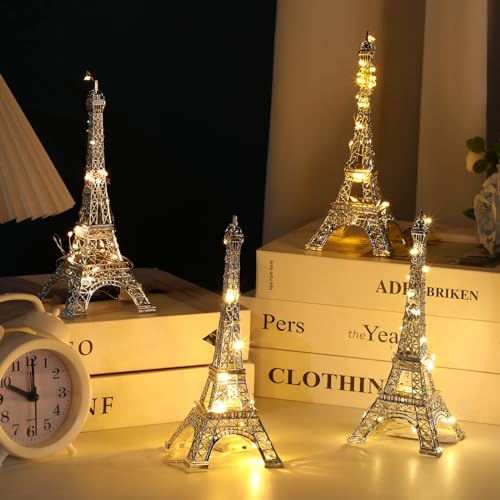 Therwen 4 peças de decoração de estátua da Torre Eiffel de metal Paris França Torre Eiffel modelo Torre Eiffel de Paris artesanato estátua de arte modelo de mesa decoração de quarto presente para mesa