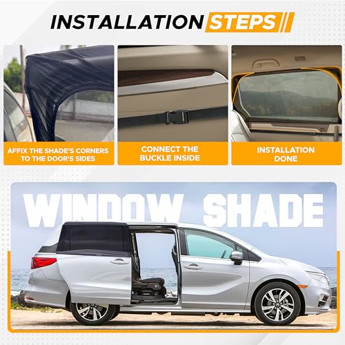 Image of EcoNour Car Window Sun Shades for MPV & Minivan Sliding Door Rear Windows | Elastic Mesh Sunshade for Baby & Passenger Comfort | Car Window Accessories | 2 Pack Side Window Shades
