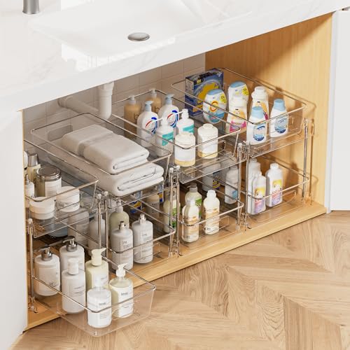 Vtopmart 4 Pack Bathroom Organizer, 2 Tier Clear Under Sink Organizers...