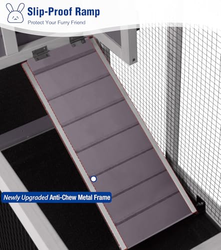 Large Rabbit Hutch Indoor, Bunny Cage Outdoor with Chew-Proof Ramp, 2-Story Guinea Pig Cages with 6 Wheels, 3 Pull-Out Trays, Waterproof Asphalt Roof, 62" L - Grey - Image 2