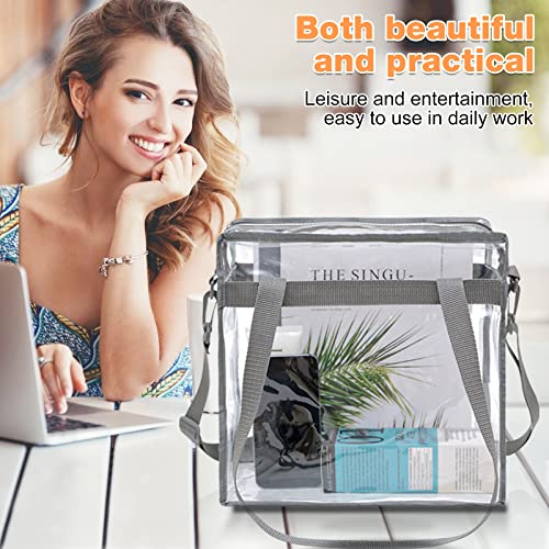 Bagail Clear Bags Stadium Approved Clear Tote Bag With Zipper Closure Crossbody Messenger Shoulder Bag With Adjustable Strap(Grey) #TOP5