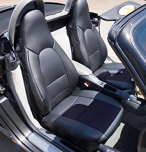 Iggee Black Artificial Leather Custom Made Original fit Front seat Covers Designed for Porsche Boxster 1997-2004