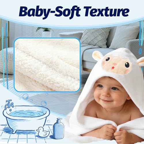 Image of Hooded Baby Towel- Large Baby Towel with Hood(31.5 x 31.5 Inch), Natural toddler towels,Ultra Soft and Absorbent Coral Velvet Coral Fleece Bath Towel for Infants, Newborns, Toddlers, Unisex (white)