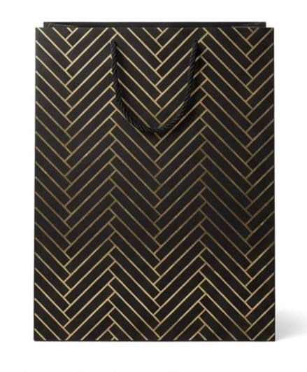 PaperAura Premium Gift Bag with Rope Handles | Luxury Paper Carry Bag for Gifts, Return Gifts, Shopping & Festive Packaging | Reusable Designer Gift Bag 13 x 4.5 x 17 Inches (Black, Pack Of 12, Design 1)