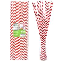 18 Inch Extra Long Paper Drinking Straws, 100% Biodegradable, Red Stripe, 100 Count, for Large Tall 100oz Drink Containers, Fish Bowls, DIY Art Straws, Cotton Candy Sticks，and for Crafts