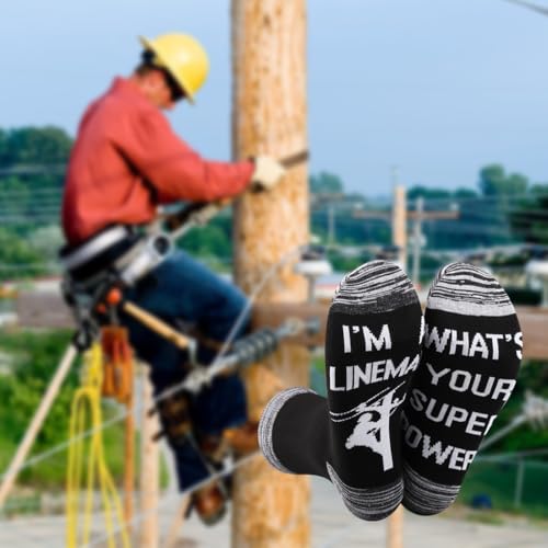 Image of G2TUP 2 Pair Lineman Gift I'm A Lineman What's Your Superpower? Socks Lineman Wife Socks Journeyman Lineman Gift
