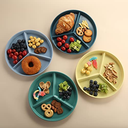Dlf. Donglinfeng Adult Compartmentalized Dinner Plate 9.6 Inches Portion Control Wheat Plastic Dinner Plate (Sharing Plate/Picnic Plate) 5 Colors Unbreakable Children's Dinner Plate Can Be Reused #TOP2