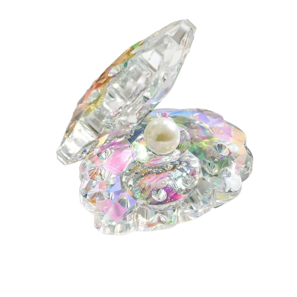Crystal Seashell Figurine, Artificial Pearl for Home Decor, Glass Shell Figurine with Pearl for Wedding Gift Table Decor, Crystal Shell Jewelry