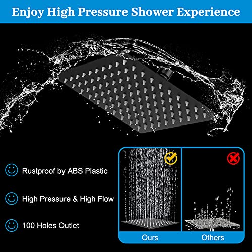 Lanhado 8'' Matte Black Rain Shower Head With Handheld Spray And 11'' Extension Arm, 9 Setting, Anti-Leak High Pressure Rainfall Shower Head With Hose, Chrome #TOP1