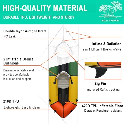 HIKULA Inflatable Lightweight TPU PackRaft Eco-Friendly White Water Rafting Micro Inflatable Kayak Whitewater Kayak, Kayak Float (300 Yellow Green Orange)