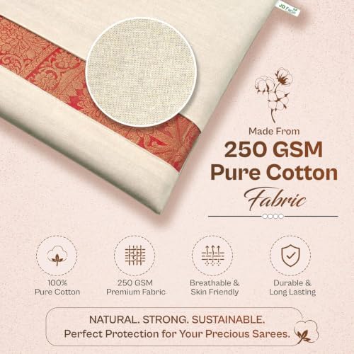 Image of JD Fresh 6 Pcs Cotton Saree Bags /Tree Printed Cover for Storage /Transparent Mesh Window & Zip Closure for Clothes Bags /Wardrobe Organizer for Saree, Kurtis & Blouses (16 x 14 Inches, Off White)
