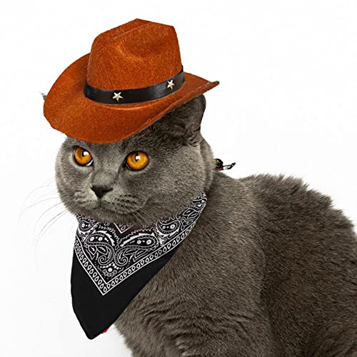 Lopsity Dog Cowboy Hat And Bandana Scarf Dog Cat Hat Dog Costume Dog Cat Sombrero Pet Party Cowboy Hat For Dog (Coffee) #TOP3