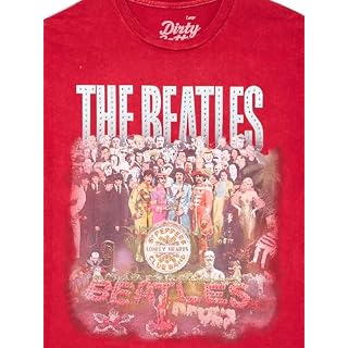 Women's The Beatles Lonely Hearts Floral Mineral Wash Savvy Red S/S Oversized Juniors Tee – Image 2