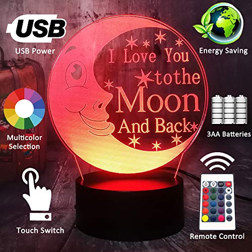 Bri-Moryea I Love You To The Moon And Back Romantic Cute Good Night 3D Led Night Light Usb Desk Sleeping Lamp Kid Toys Home Bedroom Decor Xmas Gifts Birthday Present(Love Moon) #TOP4