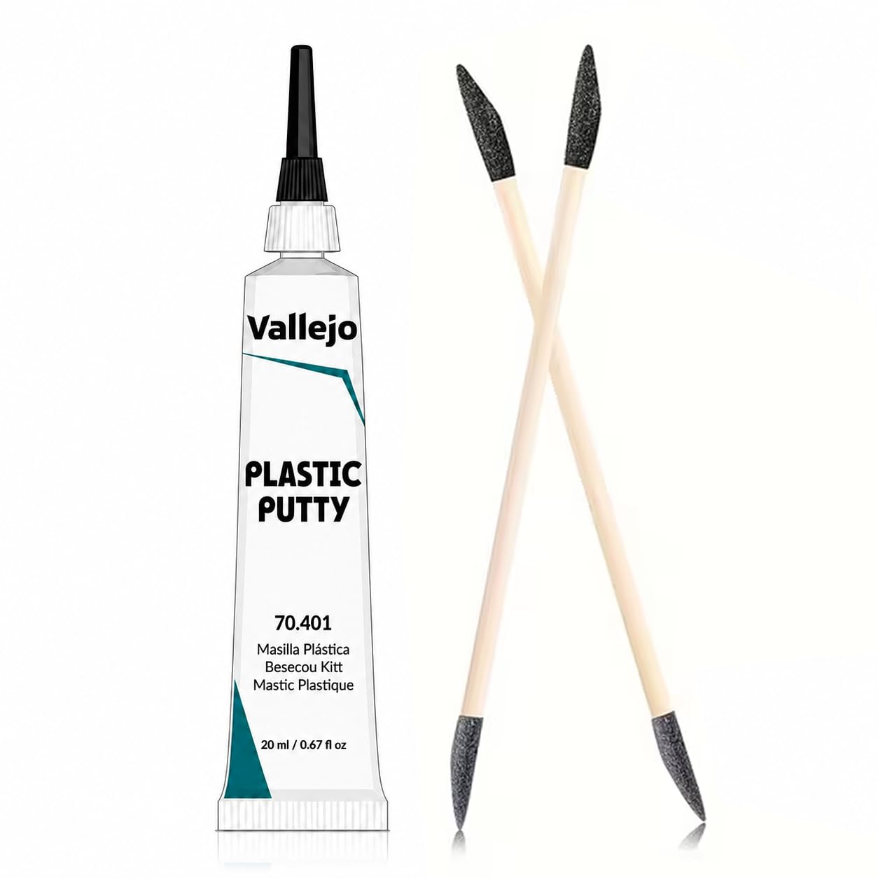 Vallejo Plastic Putty 20ml | Fast-Drying Acrylic Model Filler with 2 Precision Sanding Applicators | Gap & Seam Filler for Miniatures, Scale Models, Plastic Kits, Dioramas & Crafts