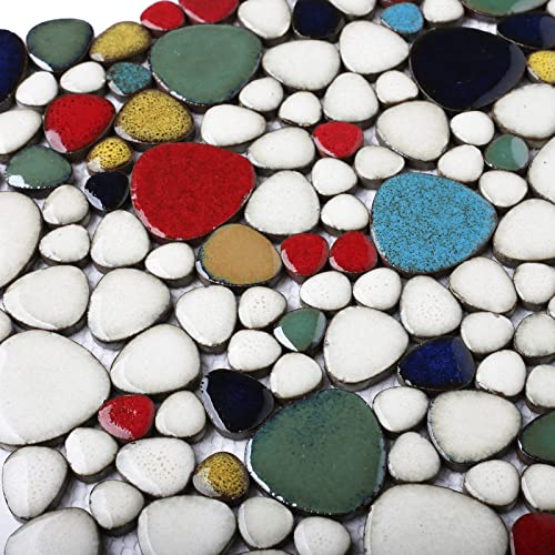 Parrotile Lovebird Random Sized Ceramic Colorful Pebbles Tile 12'' X 12'' Mosaic Wall Backsplash & Shower Floor Tile Pt85 (Box Of 5 Sheets) #TOP1