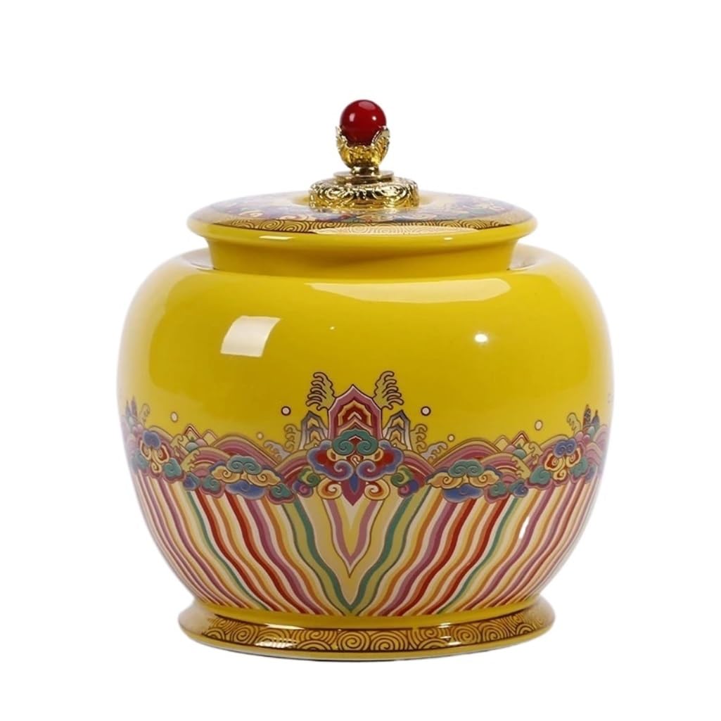 Zuckerdose Keramik Lose Blatt Tee Lagerung Jar Desktop Ornamente Versiegelt Behälter Wohnzimmer Kaffee Tisch Glas Teeblätter Aufbewahren(Yellow)