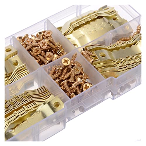 Image of Picture Hanging Kit for Picture Frame Fixing 100 Sets Gold Saw Tooth Hangers Canvas Picture Frame Hanging Hooks With Screws Sawtooth Hangers 45*8mm DIY Hardware Tools Assorted Picture Hanger Set for H