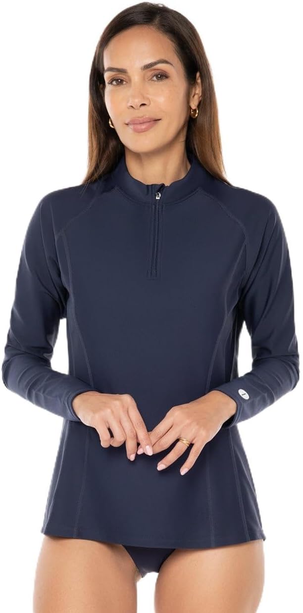 Women's Quarter Zip Rash Guard with Long Sleeves - UPF 50+ Sun Protection - Freestyle