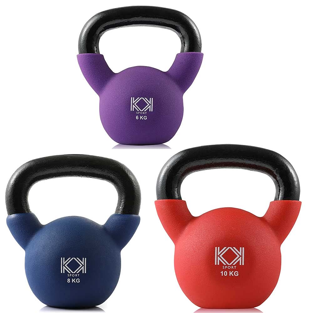 KK Kettlebells Cast Iron Neoprene Coated Weights Lifting Strength Training Home Gym Exercise (Set- 6, 8, 10kg) — image 1