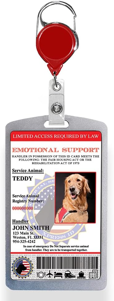 XpressID Custom Holographic Emotional Support Animal ID Card with Almunium Holder Plus Badge Reel & Lanyard - Registration to Service Animal Registry Included - QR Code Ready