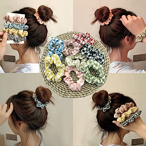 Scrunchies For Hair, Classic Plaid Hair Scrunchies For Women, Bandana Scrunchies, 6Pcs Bandana Scrunchy Hair Ties, Scrunchies Hair Ties For Women. (Classic Plaid) #TOP7