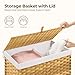 GREENSTELL Storage Basket with Lid, 42.3 Gallon(160L) Lagre Wicker Blanket Storage Basket with Handles, Foldable, 2 Removable Liner Bags, Metal Frame, for Bedroom, Laundry Room, Brown,30