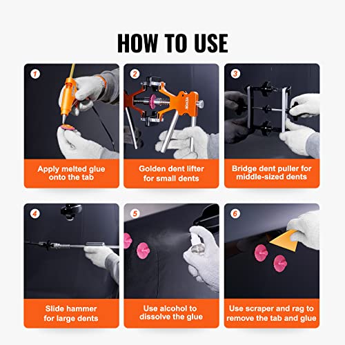 Vevor 107 Pcs Dent Removal Kit, Paintless Dent Repair Kit With Golden Lifter, Bridge Puller, Slide Hammer Dent Puller, Suction Cup Dent Puller For Auto Body Dents, Hail Damage, Door Ding #TOP7