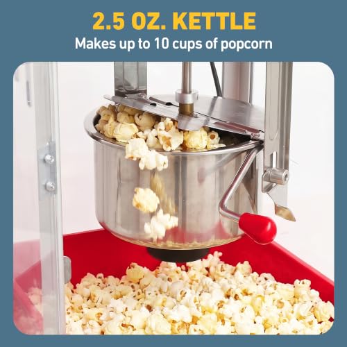 Image of West Bend Popcorn Cart Vintage Theater Style with 2.5 oz Stainless Steel Kettle, Removable Serving Tray, Built-In Storage, Portable Design, 10 Cup Capacity, in Red /Silver