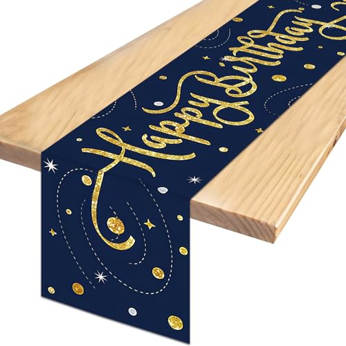 Tischläufer Geburtstag Schwarz Blau,Happy Birthday Tischläufer zum Geburtstag,Tischdecke Geburtstagmit Konfetti,Tischdeko Geburtstagfür Junge Mädchen Party Geburtstagsdeko, 180 x 35 cm