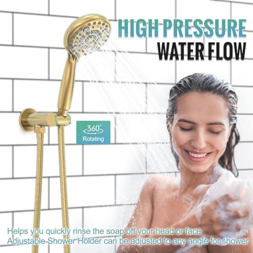 Image of SR SUN RISE Shower Faucet - Multifunctional High Pressure Shower Head System with Handheld Shower Head Fixtures - Valve Included (Brushed Gold, 12 inch)