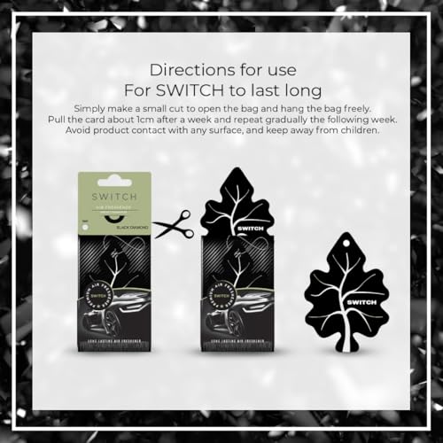 Image of SWITCH Car Air Freshener + Screen Cleaning Cloth Combo | Black Diamond Scent Car Perfumes Luxury Hanging | Long Lasting Aroma | Refreshing Smell | Car Accessories Interior (Pack of 1)
