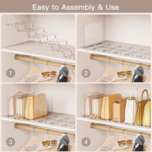 Criusia Adjustable Closet Purse Organizer Rack – 28.8" Extra-Long Shelf Divider with 6 Base Panels & 8 Dividers – Non-Slip Handbag Holder for Bags, Clothes, Kitchen, Office - Image 6