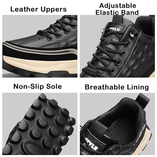 Yuizko Men's Print Cowhide Fashion Sneakers with Elastic Band,Casual Soft Lace up Non-Slip Comfortable Walking Driving Shoes2