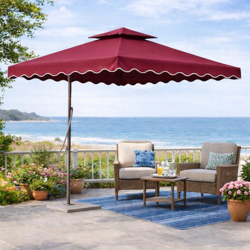 Image of 10ft Square Cantilever Umbrella with Crank | Waterproof Offset Hanging Patio Umbrella with Double Roof | Outdoor Sunshade for Garden, Balcony & Restaurant, Terrace & Poolside