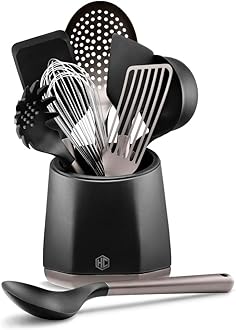 9-Piece Kitchen Utensil Set, 9 Stainless Steel & Silicone Tools with a Fingerprint-Resistant Metallic Finish, Heat-Resistant to 450°F, Dishwasher-Safe, Includes Non-Slip Ceramic Crock Holder
