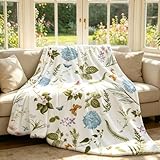 yuboo Spring Throw Blanket, Sage Flower Blanket Gift for Birthday, Soft Lightweight Fluffy Blankets for Sofa Couch Vintage French Country Throw Home Decor 50'X60'