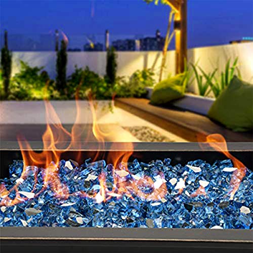 Mr. Fireglass 10 Pounds Fire Glass - 1/4 Inch High Luster Reflective Tempered Glass Rocks for Fireplace Fire Pit Table and Landscaping, Pacific Blue - Thumbnail 5